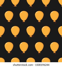 Seamless Halloween pattern with orange balloons on black background for greeting card, gift box, wallpaper, fabric, web design.