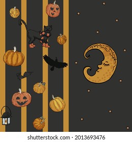 Seamless halloween pattern with orange stripes.