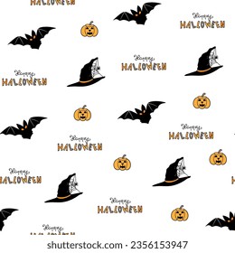Seamless Halloween pattern. Halloween party vector illustration. cobweb and pumpkin on a light background. Halloween vector seamless pattern.