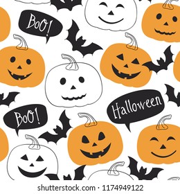 seamless Halloween pattern with pumpkin and bat  - vector illustration, eps