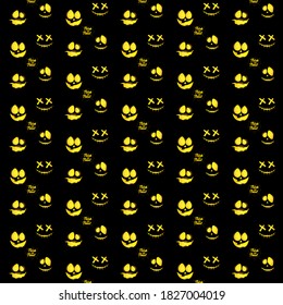 Seamless halloween pattern pumpkin face design on black background