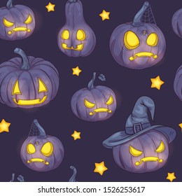 Seamless Halloween pattern with pumpkin lanterns