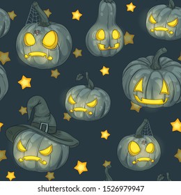 Seamless Halloween pattern with pumpkin lanterns