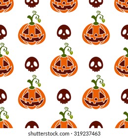 Seamless Halloween pattern with pumpkin and skull icons