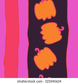 Seamless   Halloween pattern  of pumpkin, stripe, spots. Hand drawn.