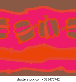 Seamless   Halloween pattern  of pumpkin, stripe, spots. Hand drawn.