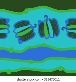 Seamless   Halloween pattern  of pumpkin, stripe, spots. Hand drawn.
