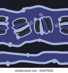 Seamless   Halloween pattern  of pumpkin, stripe, spots. Hand drawn.