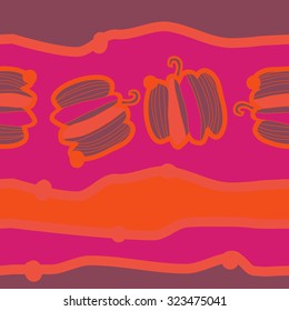 Seamless   Halloween pattern  of pumpkin, stripe, spots. Hand drawn.