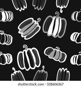 Seamless   Halloween pattern  of pumpkin, stripe, spots. Hand drawn.