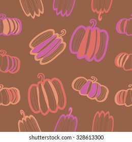 Seamless   Halloween pattern  of pumpkin, stripe, spots. Hand drawn.