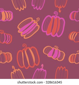Seamless   Halloween pattern  of pumpkin, stripe, spots. Hand drawn.