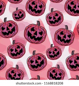 Seamless halloween pattern with pumpkin watercolor style. Hand drawn vintage trendy women fashion unique art style vector for print and wrapping.