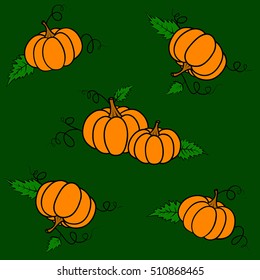Seamless Halloween Pattern with Pumpkins