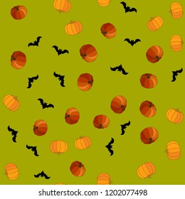 Seamless Halloween pattern of pumpkins and bats. The Celebration Of Halloween