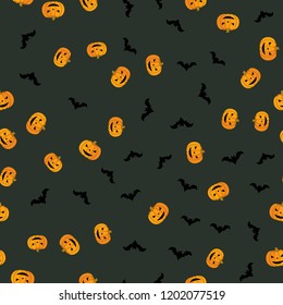 Seamless Halloween pattern of pumpkins and bats. The Celebration Of Halloween