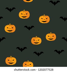 Seamless Halloween pattern of pumpkins and bats. The Celebration Of Halloween