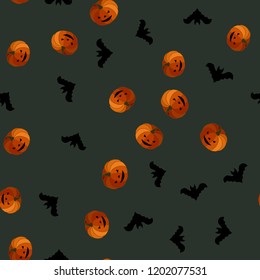 Seamless Halloween pattern of pumpkins and bats. The Celebration Of Halloween