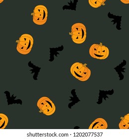 Seamless Halloween pattern of pumpkins and bats. The Celebration Of Halloween