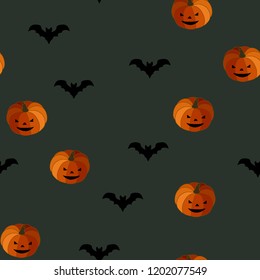 Seamless Halloween pattern of pumpkins and bats. The Celebration Of Halloween
