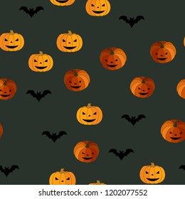 Seamless Halloween pattern of pumpkins and bats. The Celebration Of Halloween