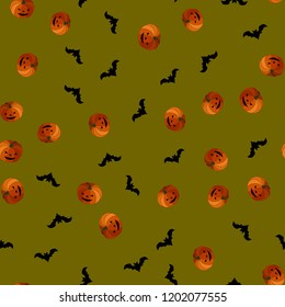 Seamless Halloween pattern of pumpkins and bats. The Celebration Of Halloween