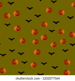 Seamless Halloween pattern of pumpkins and bats. The Celebration Of Halloween