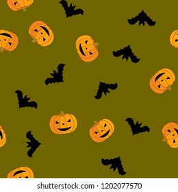 Seamless Halloween pattern of pumpkins and bats. The Celebration Of Halloween