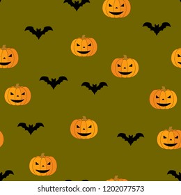 Seamless Halloween pattern of pumpkins and bats. The Celebration Of Halloween