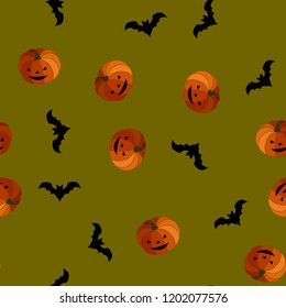 Seamless Halloween pattern of pumpkins and bats. The Celebration Of Halloween