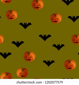 Seamless Halloween pattern of pumpkins and bats. The Celebration Of Halloween