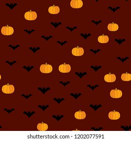 Seamless Halloween pattern of pumpkins and bats. The Celebration Of Halloween
