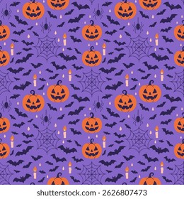 Seamless Halloween Pattern with Pumpkins and Bats