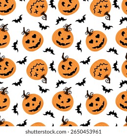 Seamless Halloween pattern pumpkins and bats