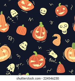 Seamless halloween pattern with pumpkins and ghosts