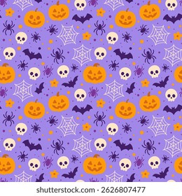 Seamless Halloween Pattern with Pumpkins and Ghosts