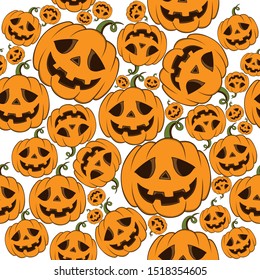 Seamless Halloween Pattern with Pumpkins isolated on dark background