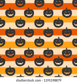 Seamless Halloween Pattern with Pumpkins jack o lantern on a striped background