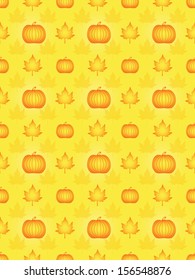 seamless Halloween pattern with pumpkins and maple leaves