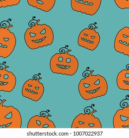 Seamless Halloween Pattern with Pumpkins on color background