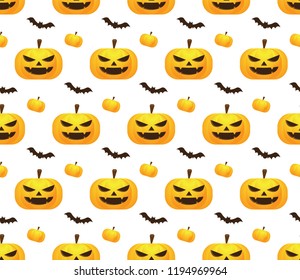 Seamless Halloween Pattern with Pumpkins on white background.