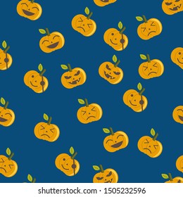 Seamless halloween pattern with pumpkins on a black background. Texture for print, wallpaper, home decor, textile, package design