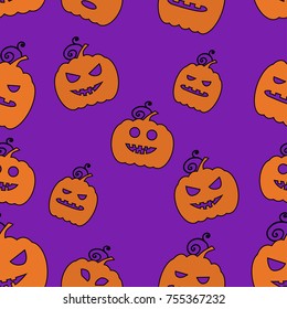 Seamless Halloween Pattern with Pumpkins on color background