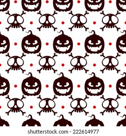 Seamless halloween pattern with pumpkins and skulls and crossbones
