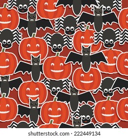 seamless halloween pattern with pumpkins, spiders and bats, with clipping path and transparencies
