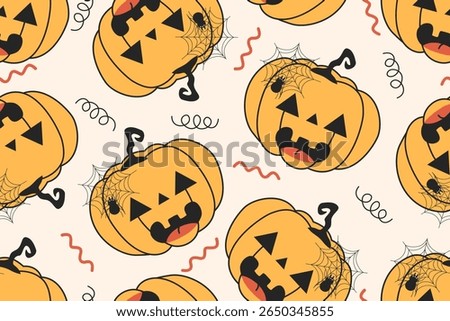 Seamless Halloween pattern with pumpkins spiders and abstract lines