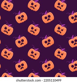 Seamless Halloween pattern with pumpkins.Spooky season design for textile, print, wrapping paper and festive decoration.Vector illustration
