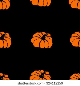Seamless Halloween pattern rare small hand-drawn  orange pumpkins. All isolated.