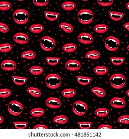 Seamless Halloween pattern with red vampire lips