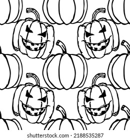 Seamless halloween pattern with scary pumpkin. Doodle halloween pumpkin background